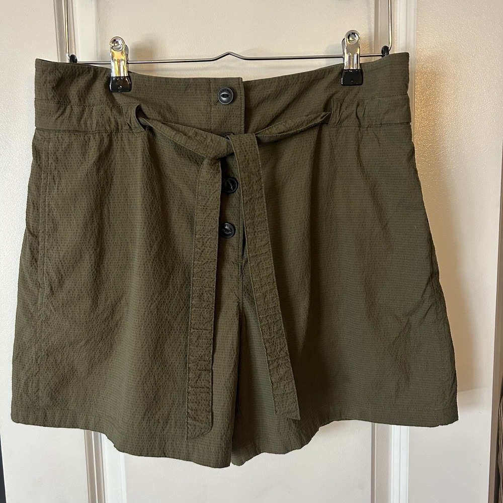 rag & bone Camille paper bag shorts, tie waist, olive green size 2
